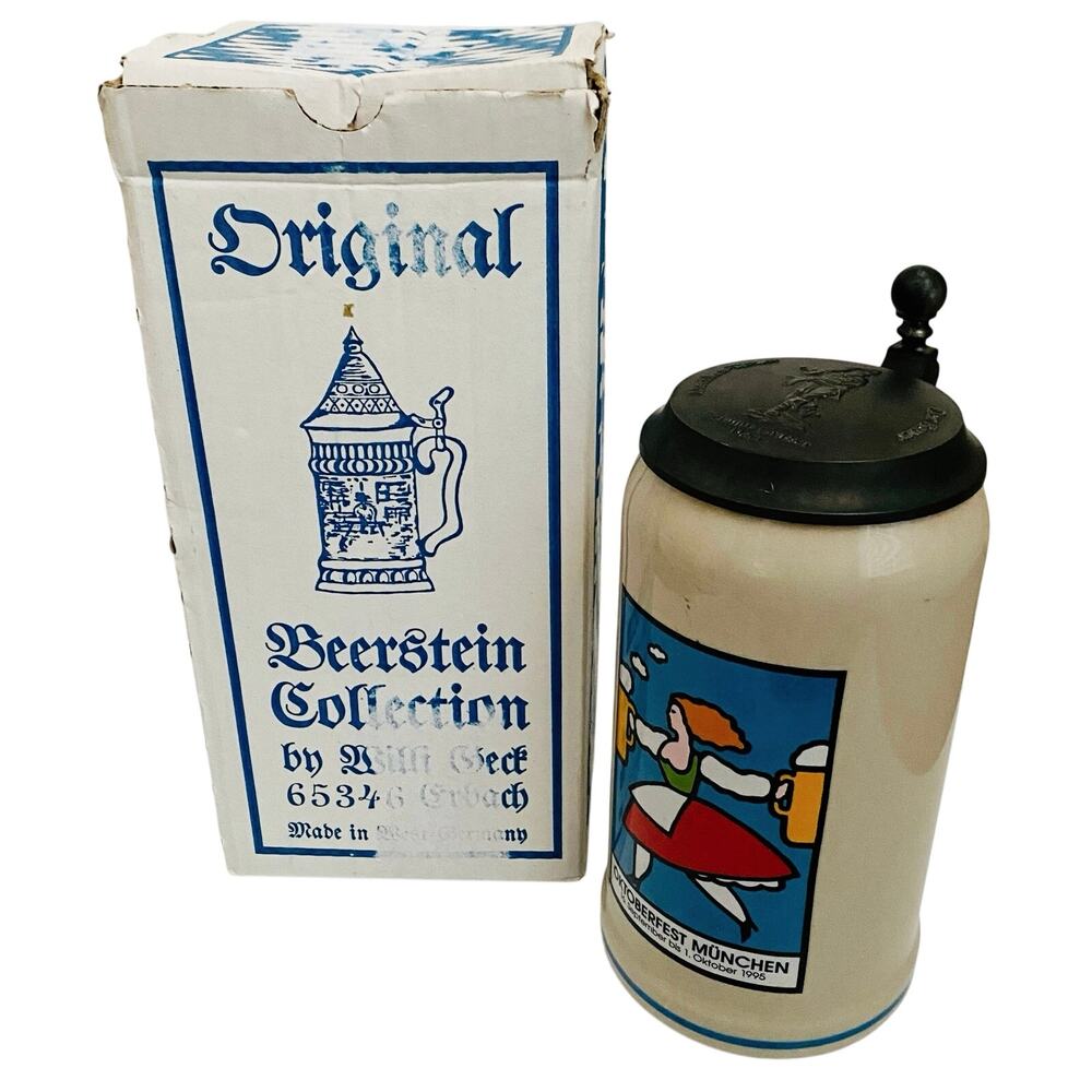 Vtg 1995 Oktoberfest München Beer Stein Rastal Lidded 1L Sign B. Jankowska Box⁠